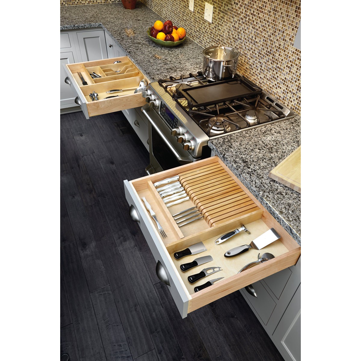 Rev-A-Shelf Wood Trim-to-Fit Cutlery Drawer Organizer Insert, Maple